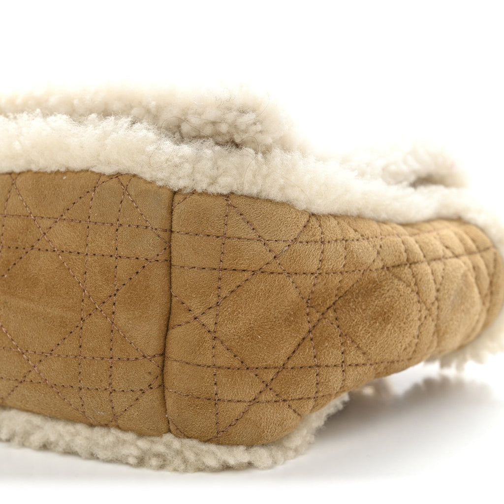 Christian Dior Shearling Cannage Large Caro Bag Camel