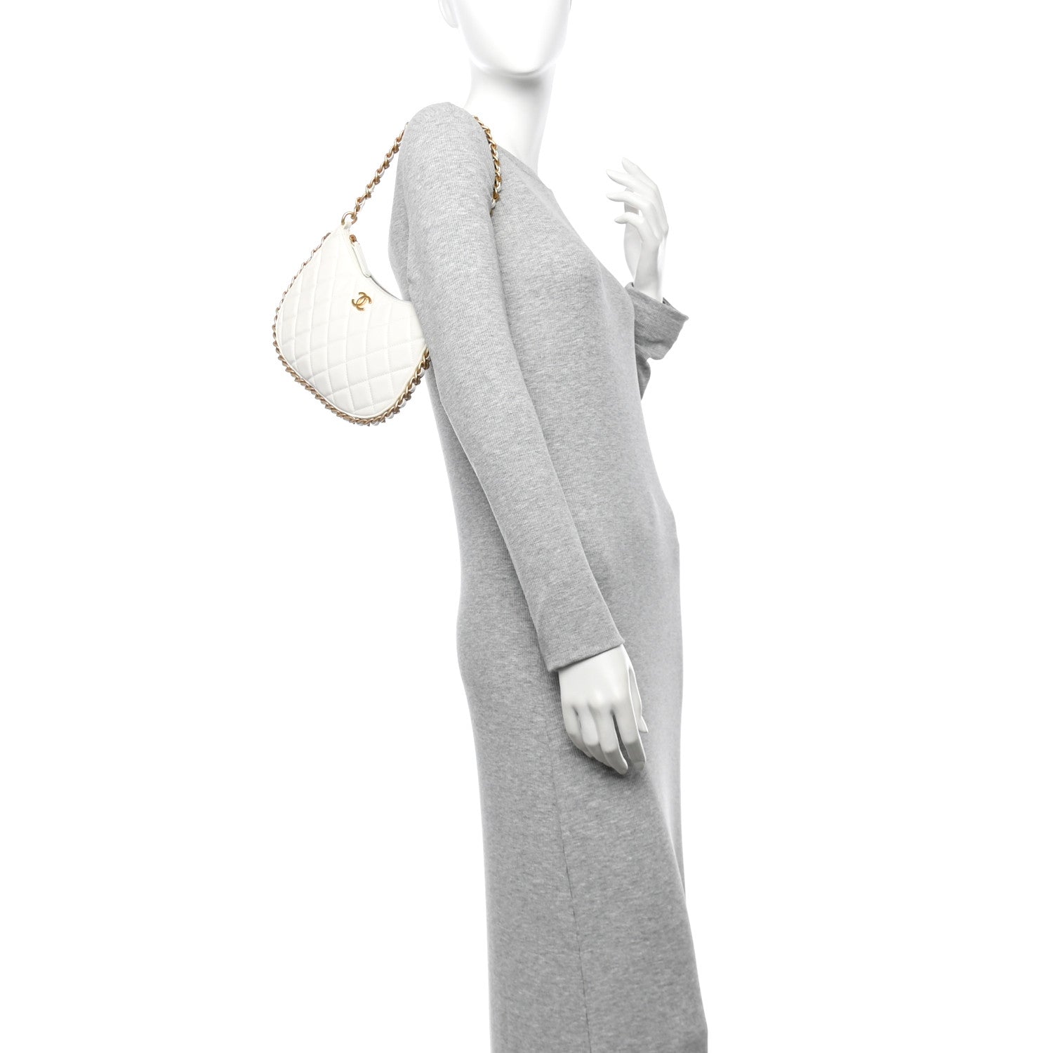 Chanel Shiny Crumpled Lambskin Quilted Trendy Chain Around Hobo White