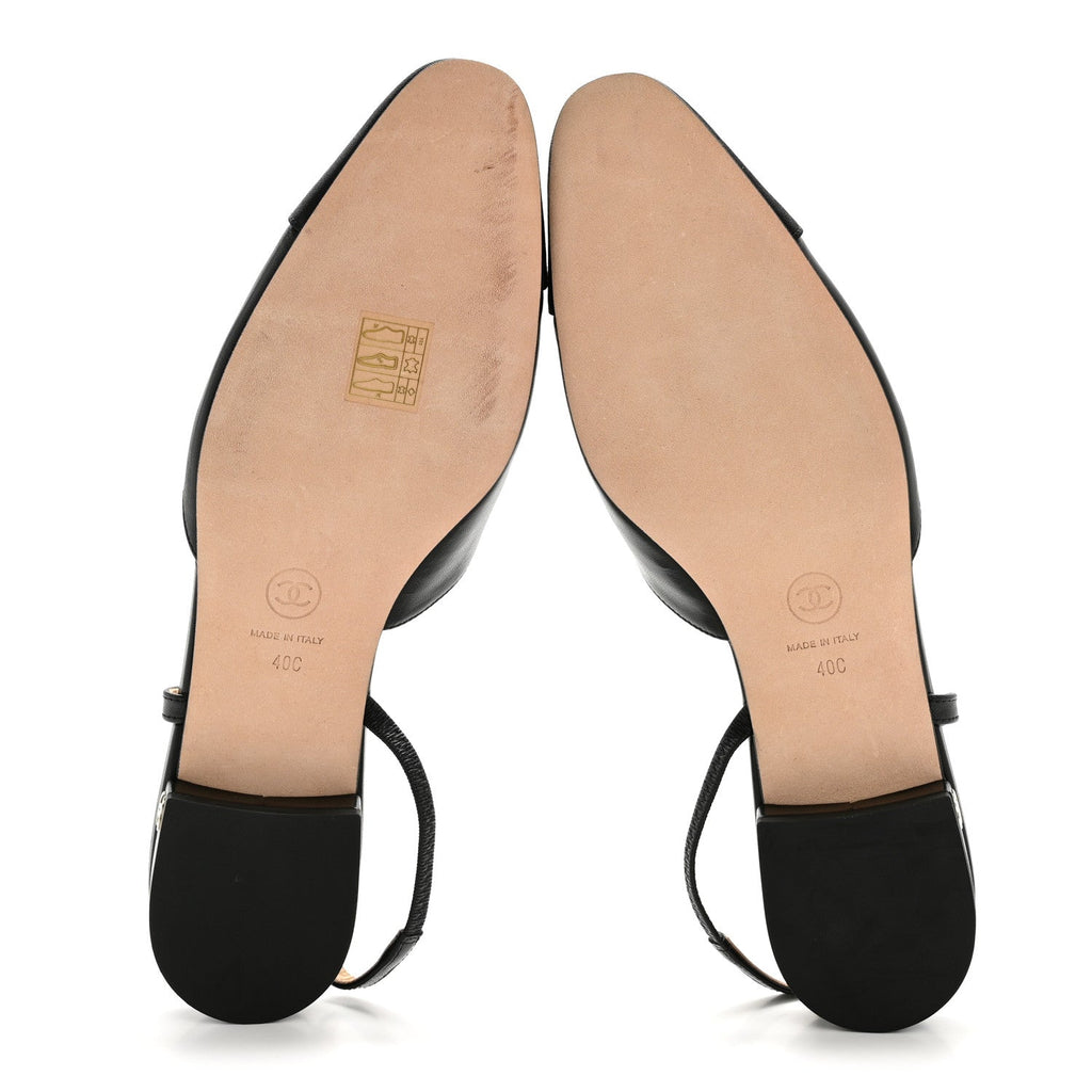 Goatskin Grosgrain Cap Toe CC Slingback Sandals 40 Black