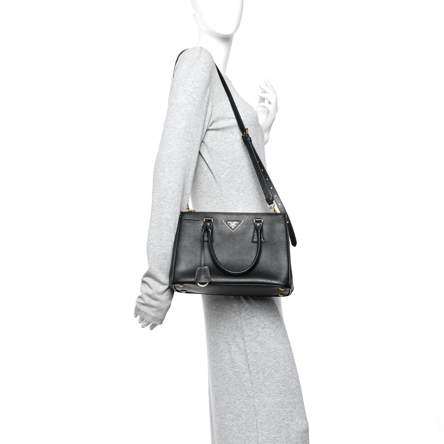 Prada Saffiano Small Galleria Double Zip Tote Black