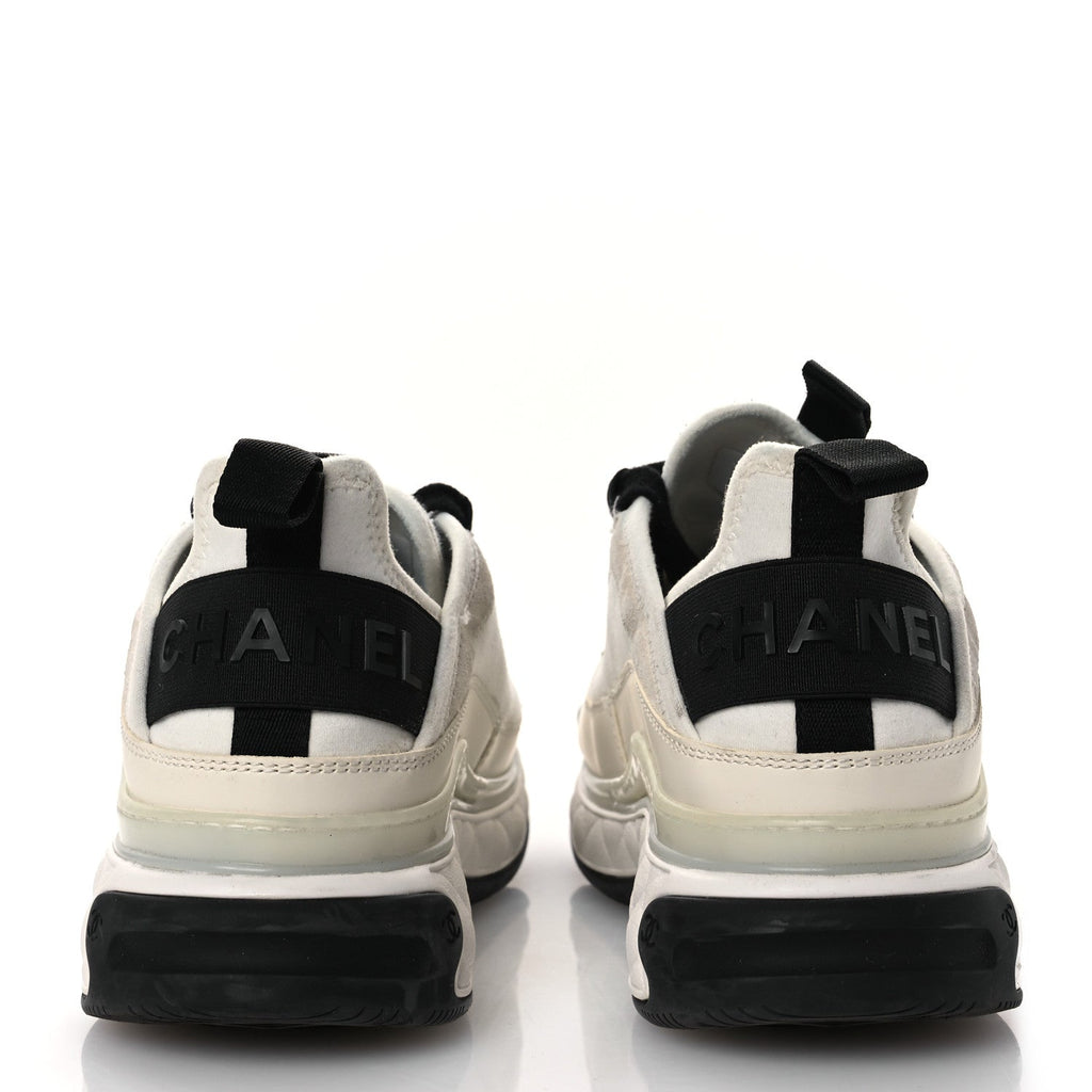 Chanel Velvet Calfskin Mixed Fibers CC Sneakers 36 Ivory Black