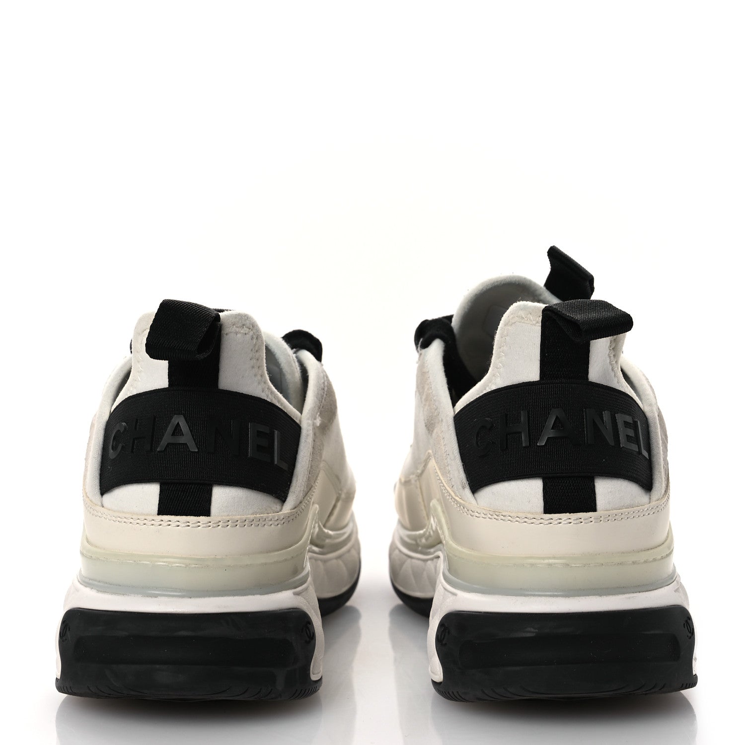 Chanel Velvet Calfskin Mixed Fibers CC Sneakers 36 Ivory Black