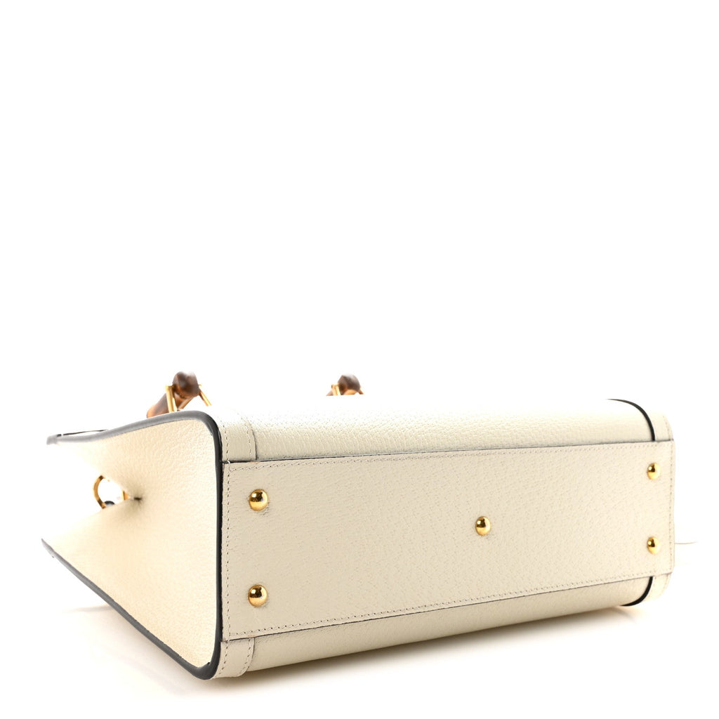 Gucci Wonka Grain Calfskin Small Diana Tote Bag Mystic White