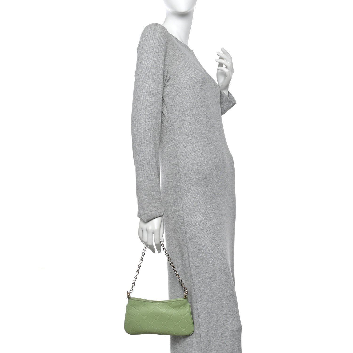 Gucci GG Grainy Calfskin Emblem Super Mini Shoulder Bag Sage Leaf