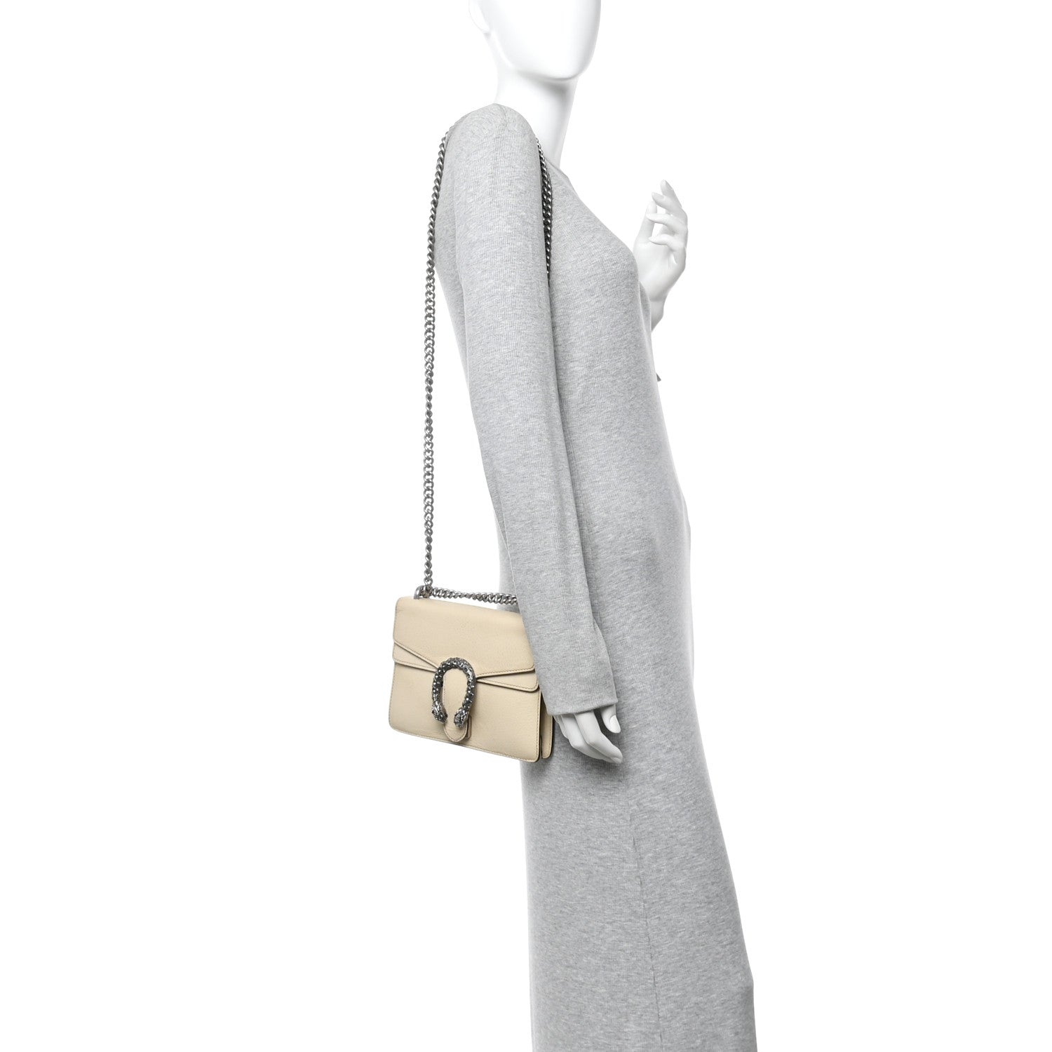 Gucci Textured Calfskin Crystal Mini Dionysus Shoulder Bag Mystic White