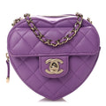 Chanel Lambskin Quilted CC In Love Heart Clutch With Chain Purple