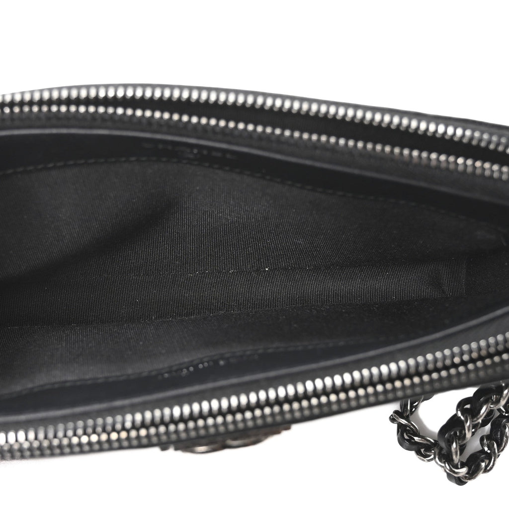 Chanel Grained Calfskin Quilted Boy Phone Holder Wallet On Chain Black