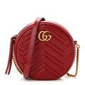 Gucci Glazed Calfskin Matelasse Heart Mini GG Marmont Round Shoulder Bag Romantic Cerise
