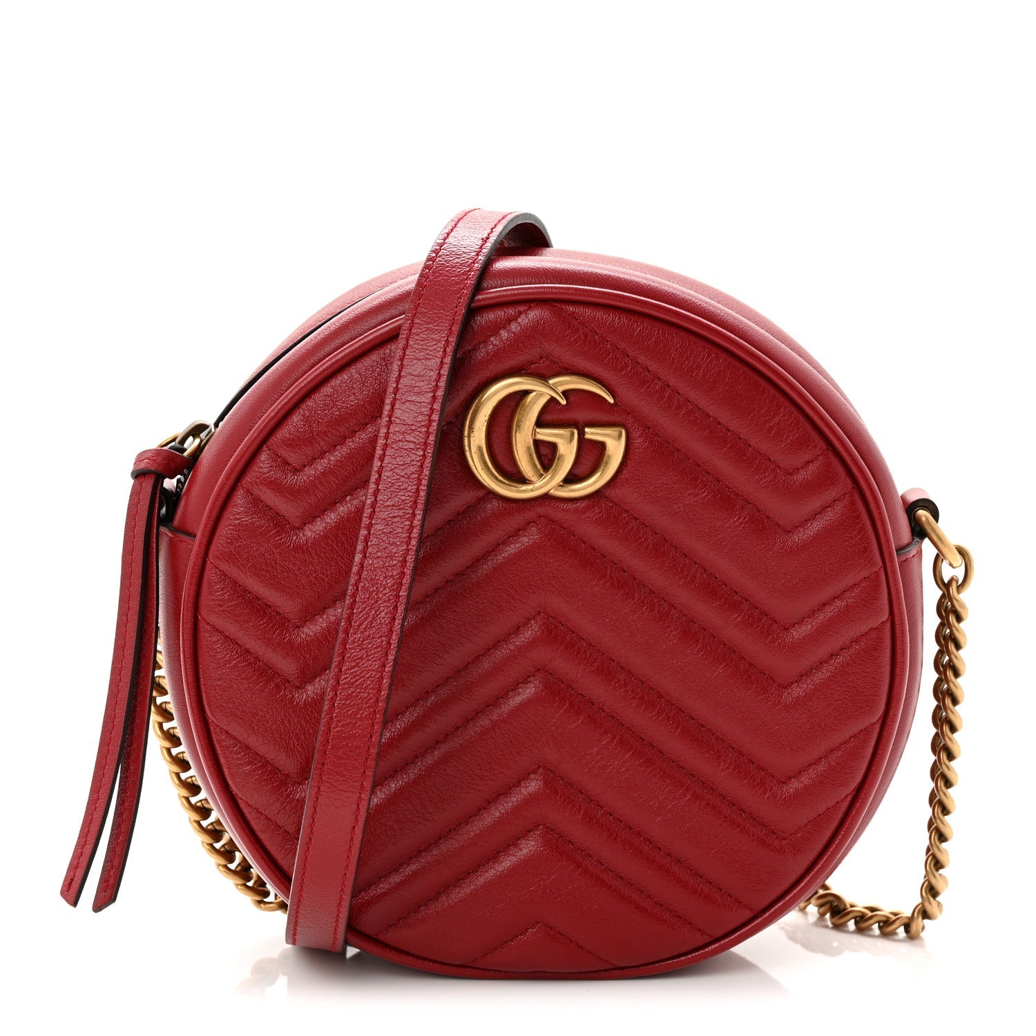 Gucci Glazed Calfskin Matelasse Heart Mini GG Marmont Round Shoulder Bag Romantic Cerise