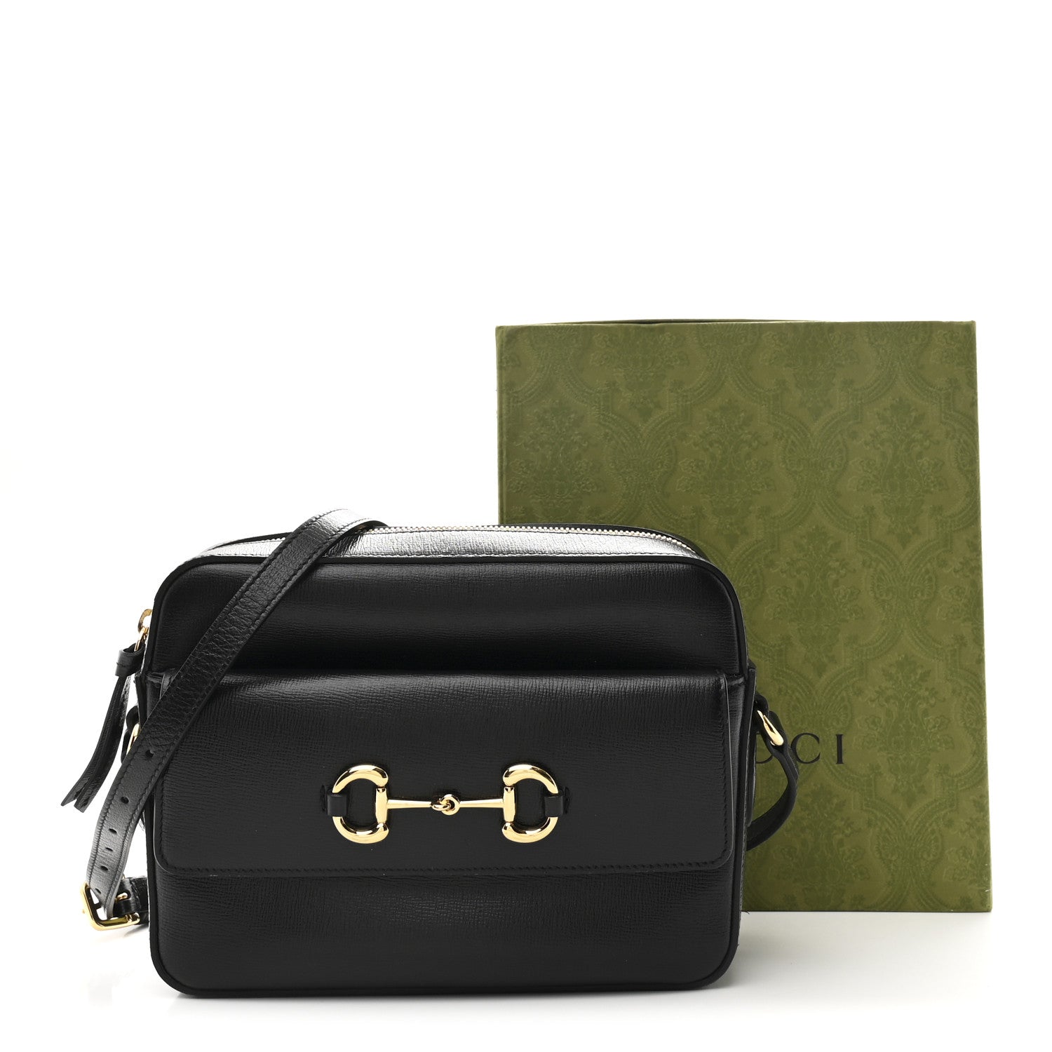 Gucci Textured Calfskin Small Horsebit 1955 Shoulder Bag Black