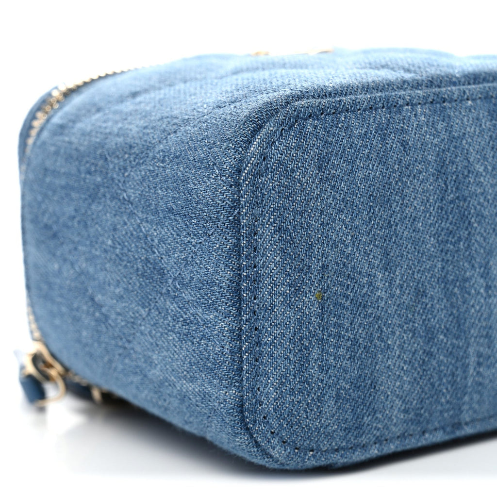 Chanel Denim Quilted Mini Pearl Crush Vanity Case With Chain