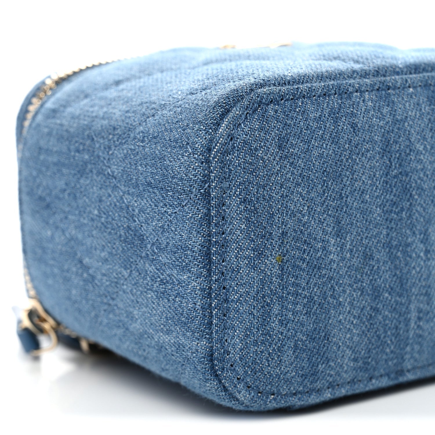 Chanel Denim Quilted Mini Pearl Crush Vanity Case With Chain