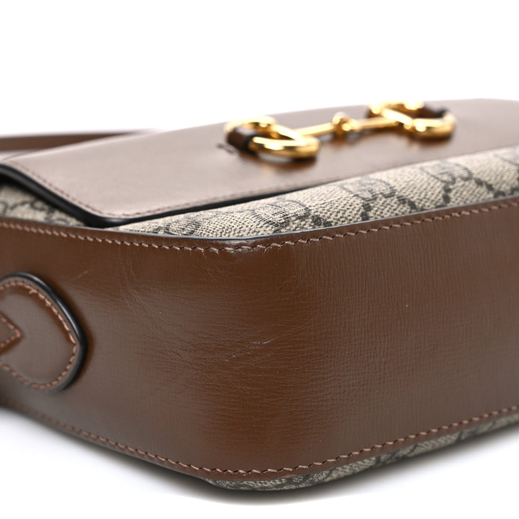 Gucci GG Supreme Monogram Small Horsebit 1955 Shoulder Bag Beige Brown Sugar