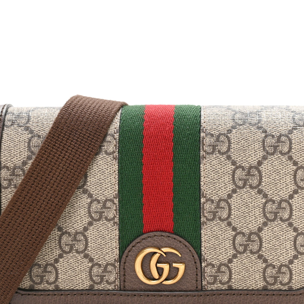 Gucci GG Supreme Monogram Web Mini Ophidia Flap Shoulder Bag Brown