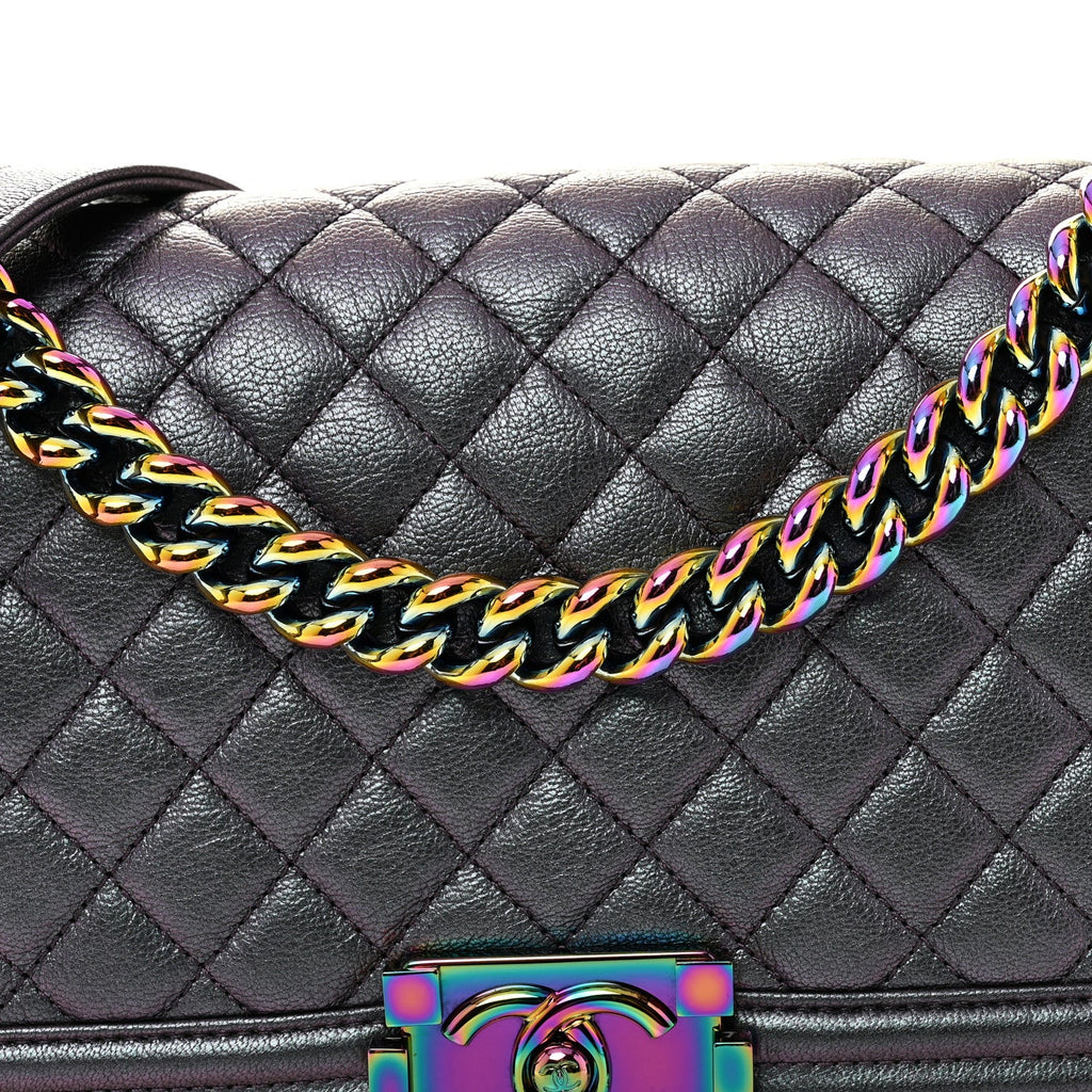 Chanel Iridescent Goatskin Quilted Medium Boy Flap Purple