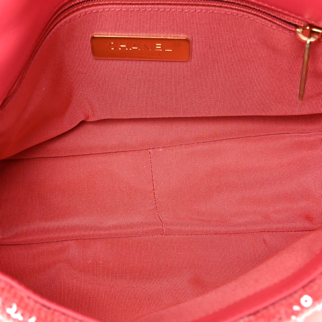 Chanel Sequin Quilted Medium Chanel 19 Flap Coral