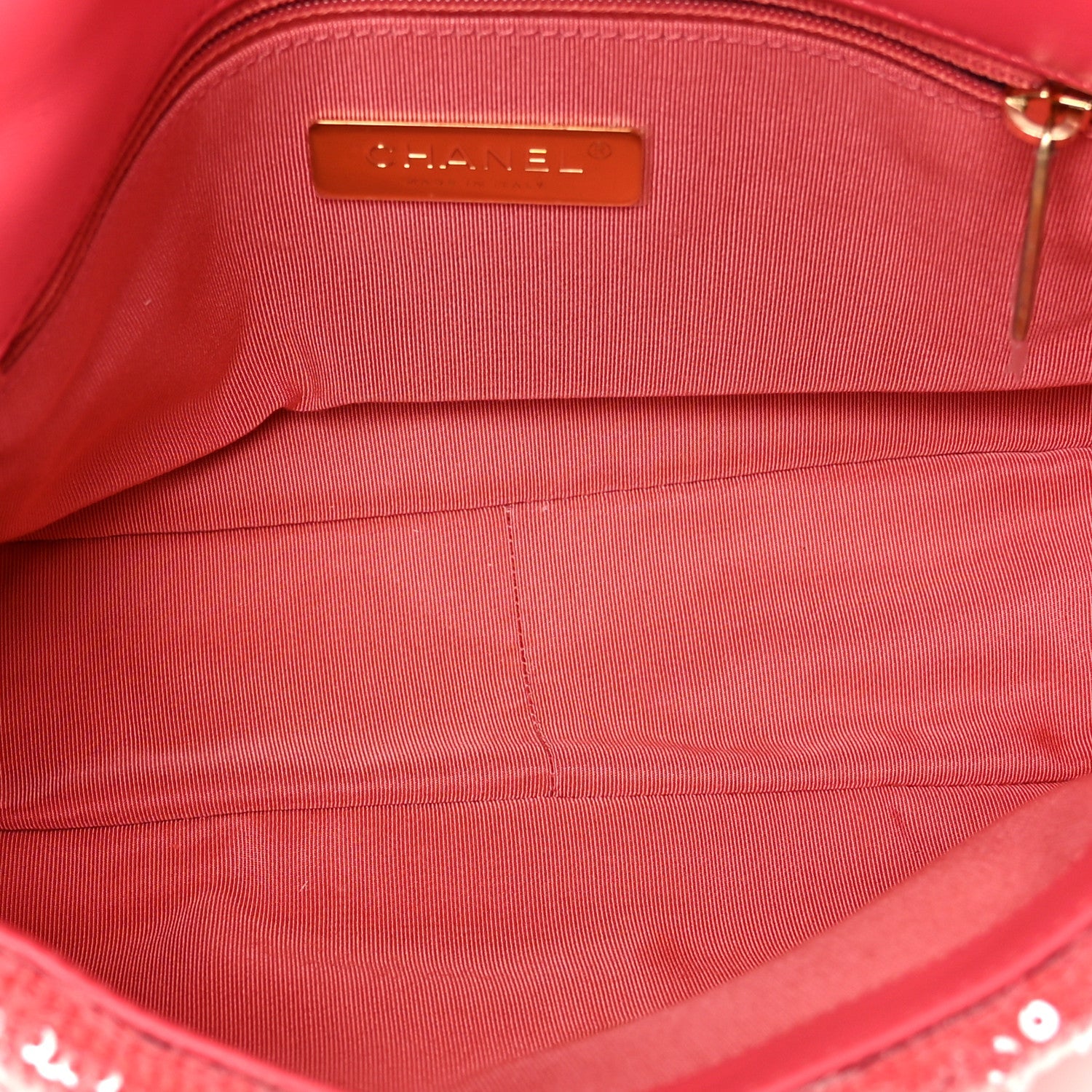 Chanel Sequin Quilted Medium Chanel 19 Flap Coral