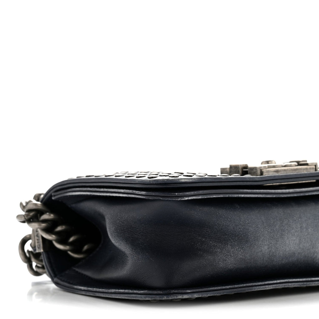 Chanel Faded Calfskin Quilted Small Studded Boy Flap Navy
