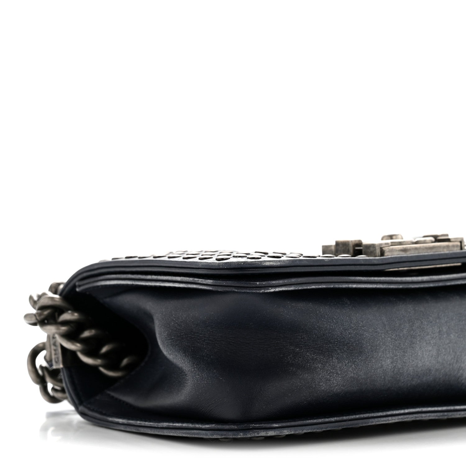 Chanel Faded Calfskin Quilted Small Studded Boy Flap Navy