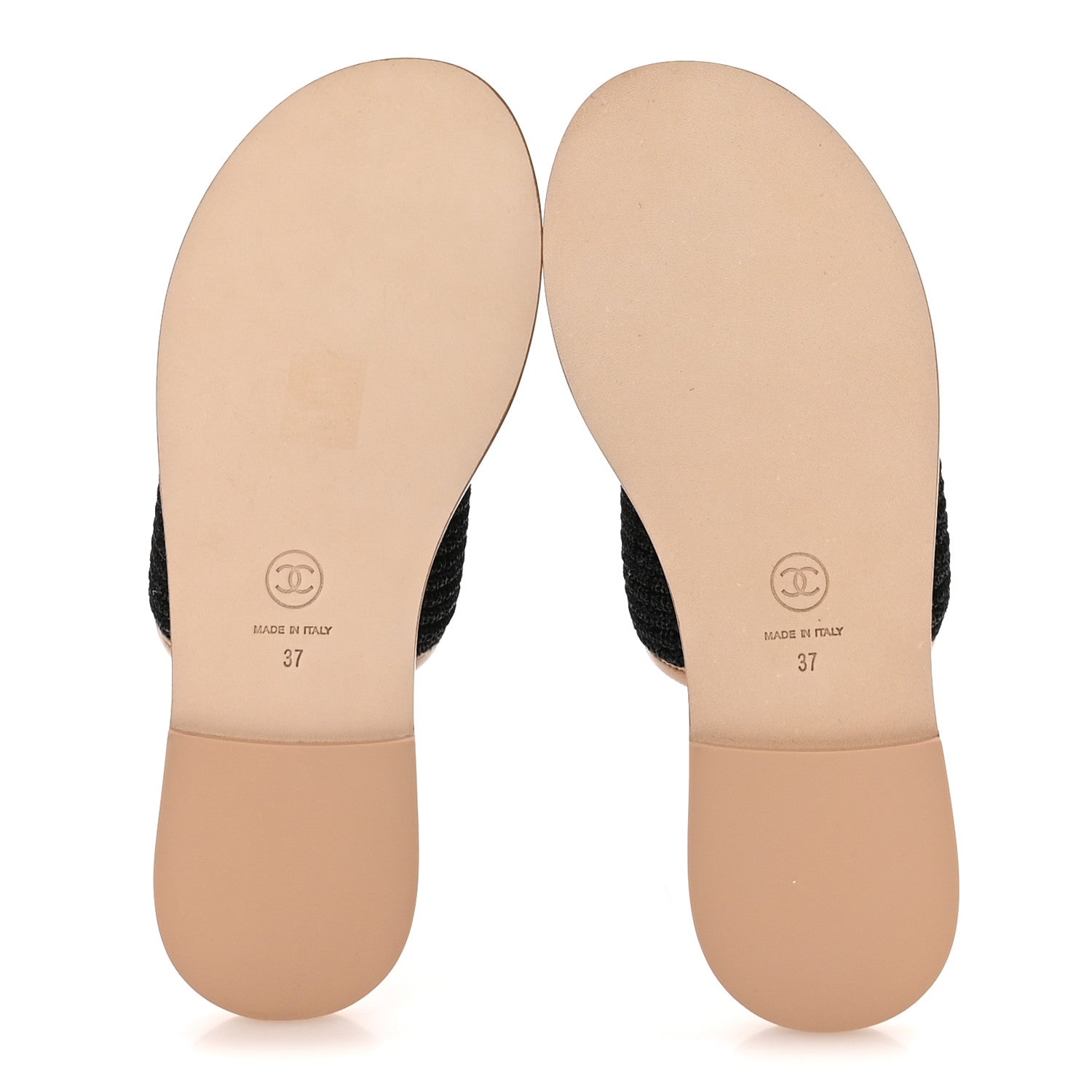 Raffia Lambskin CC Mules 37 Black Beige