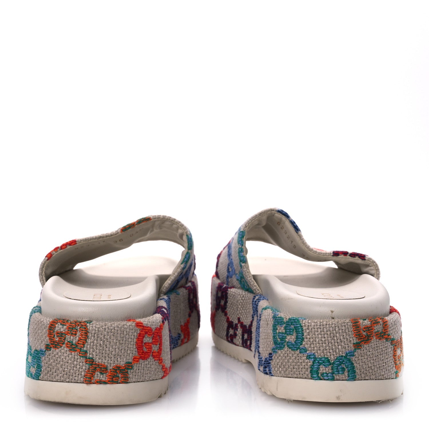 Gucci Linen Psychedelic Mini GG Monogram Angelina Platform 55mm Slide Sandals 36 Multicolor