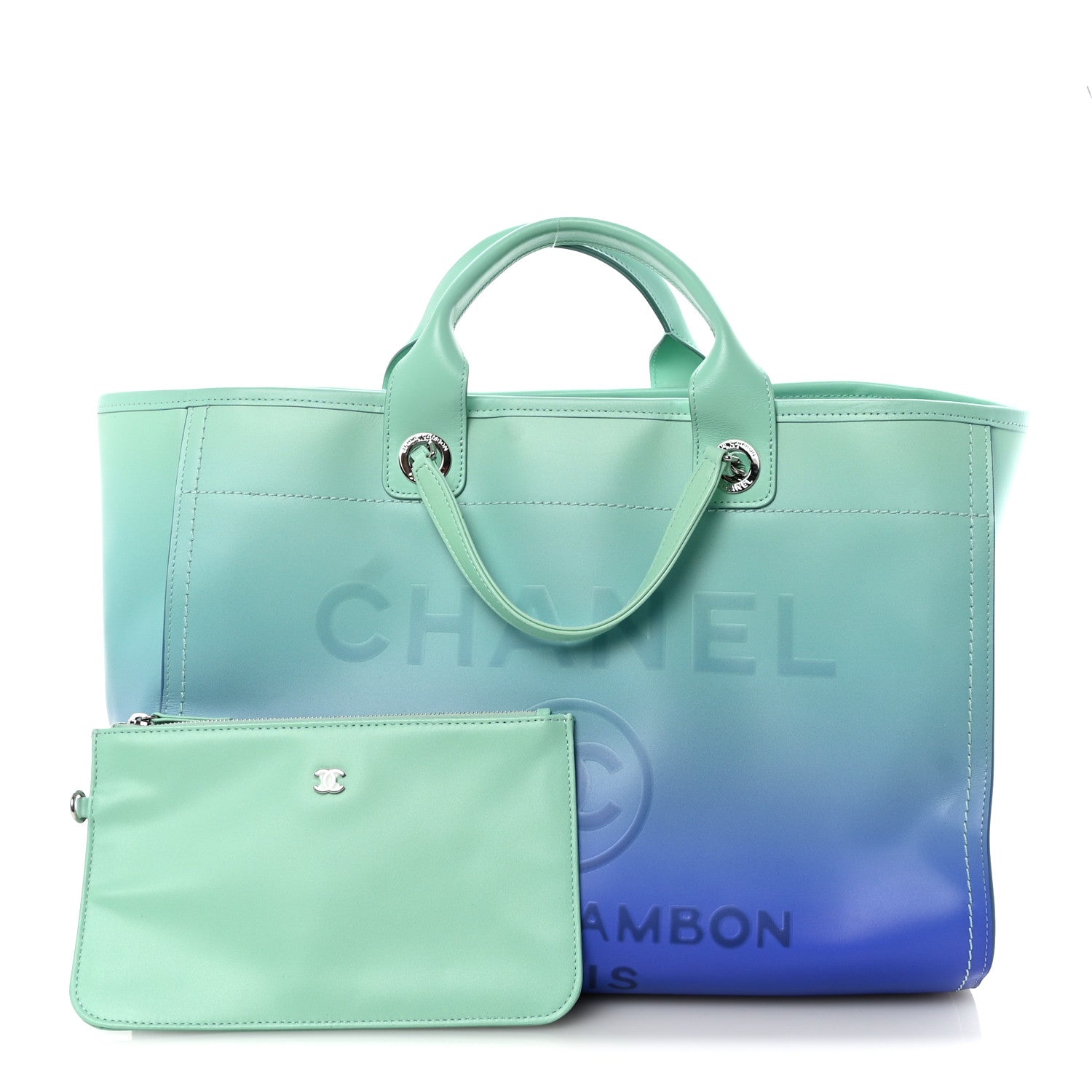 Chanel Shaded Calfskin Medium Deauville Tote Light Green Turquoise Purple