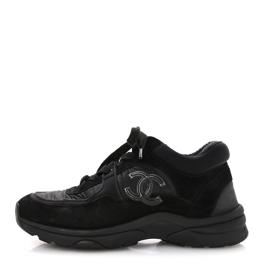 Fabric Calfskin Suede CC Sneakers 35.5 Black