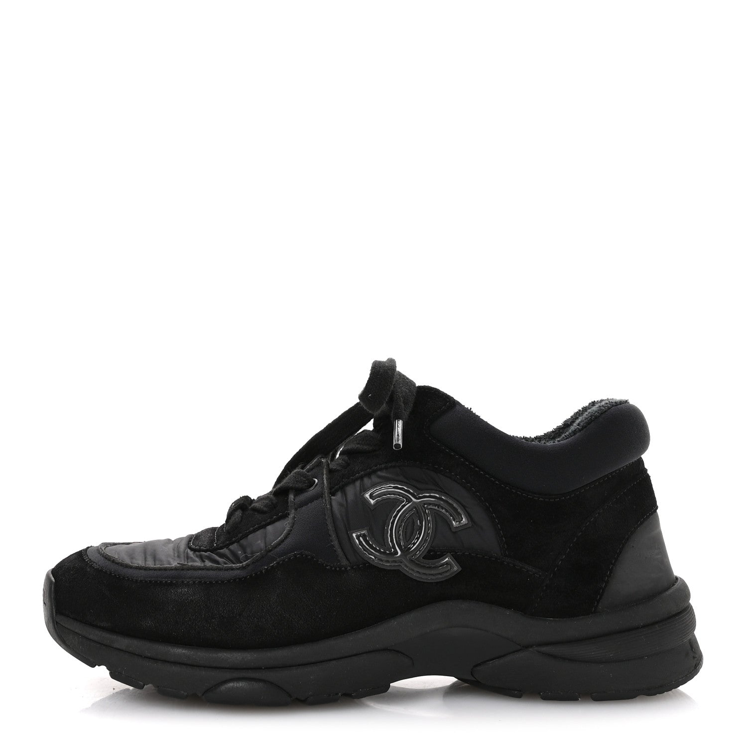 Fabric Calfskin Suede CC Sneakers 35.5 Black
