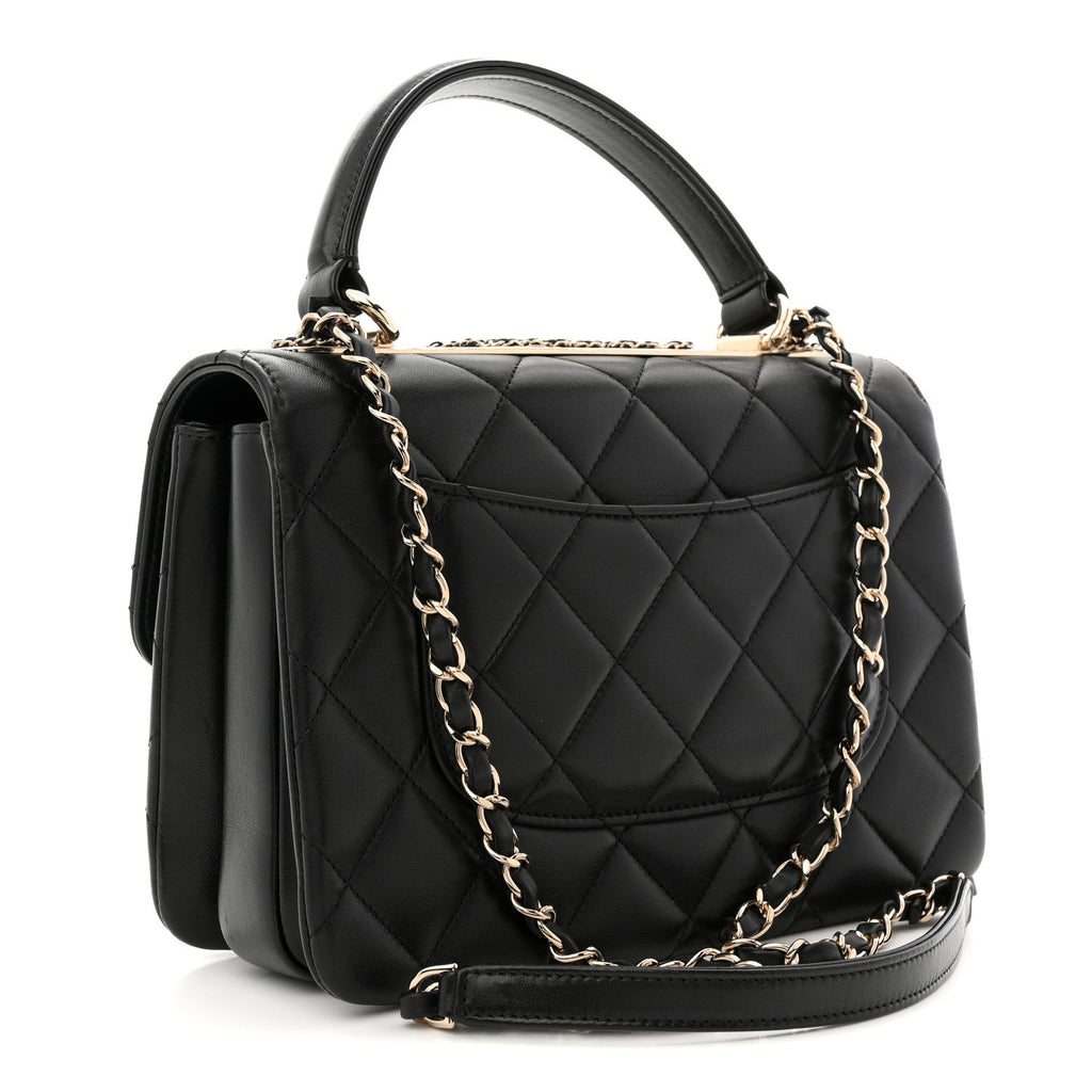 Chanel Lambskin Quilted Small Trendy CC Chain Dual Handle Flap Bag Black