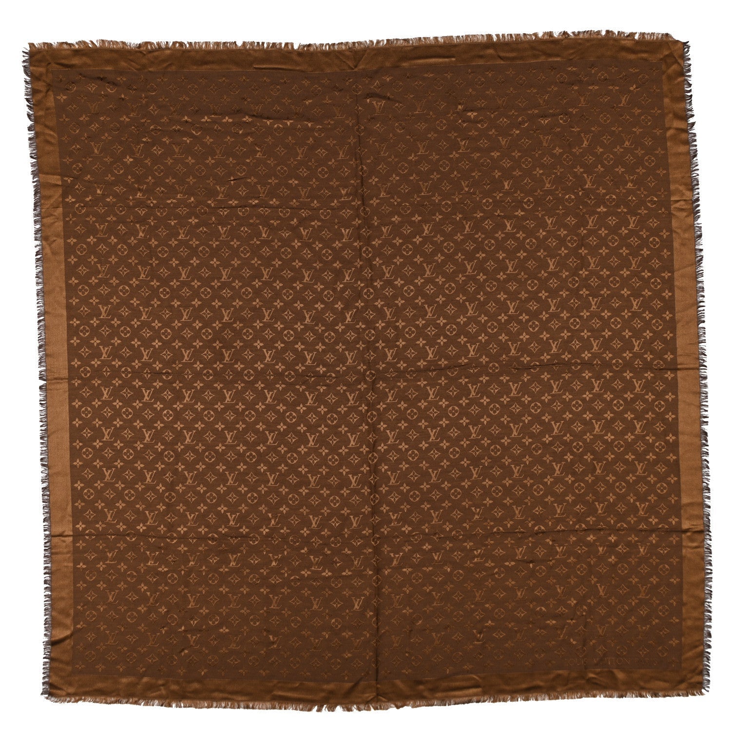 Louis Vuitton Wool Silk Monogram Denim Shawl Brown