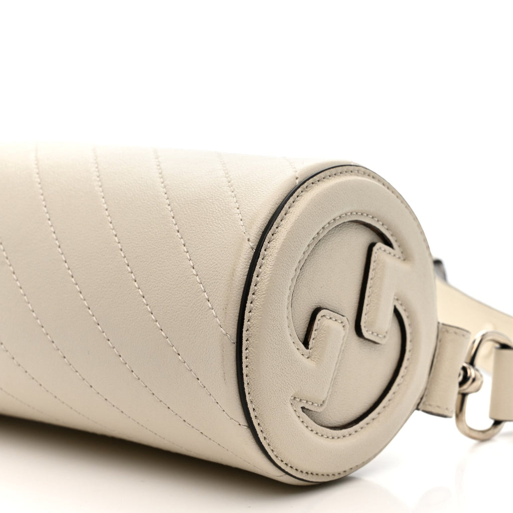 Gucci Sakai Be Green Calfskin Diagonal Stitched Mini Blondie Barrel Shoulder Bag Mystic White