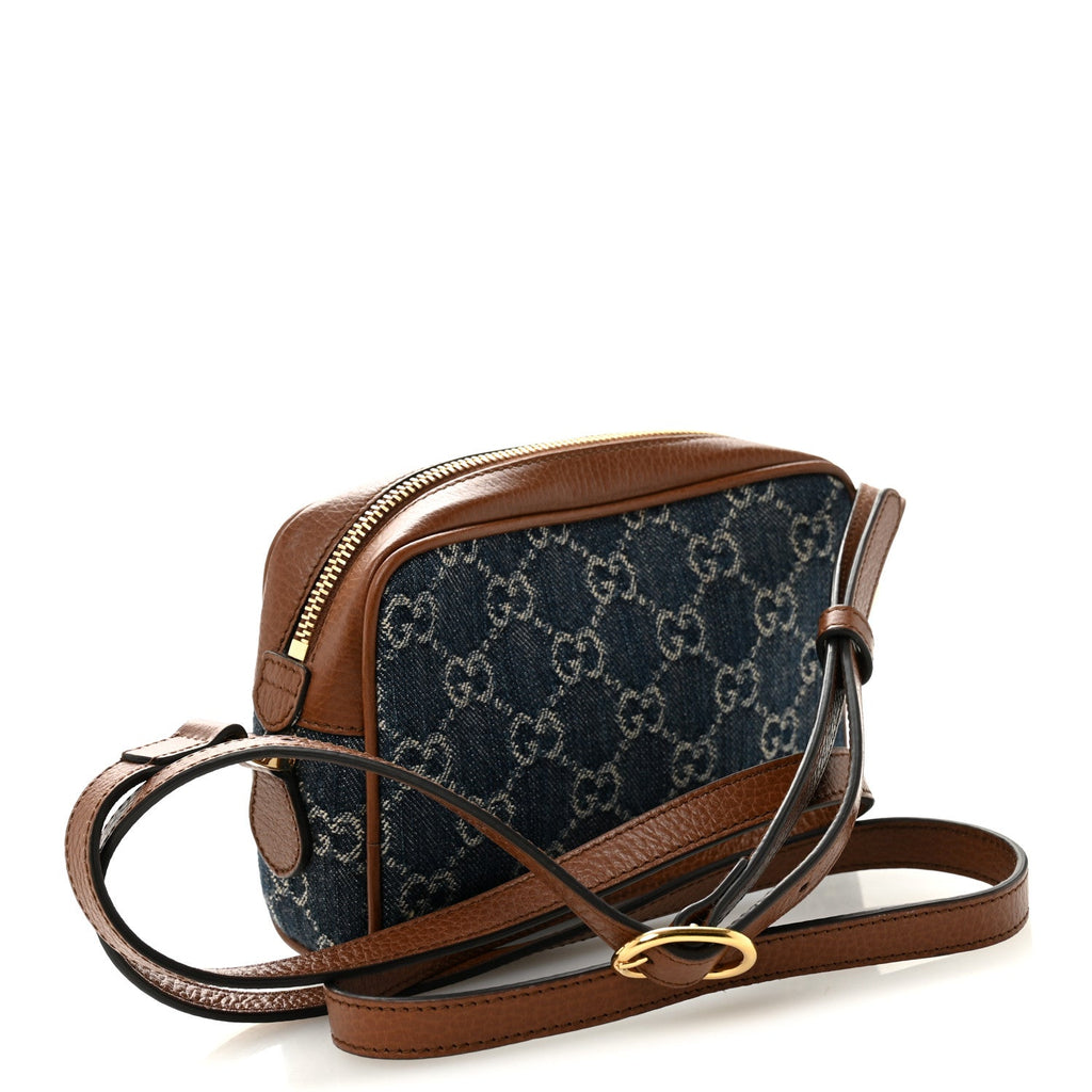 Gucci New Denim GG Monogram Dollar Calfskin Mini Ophidia Shoulder Bag Blue Tea Cuir Epilog