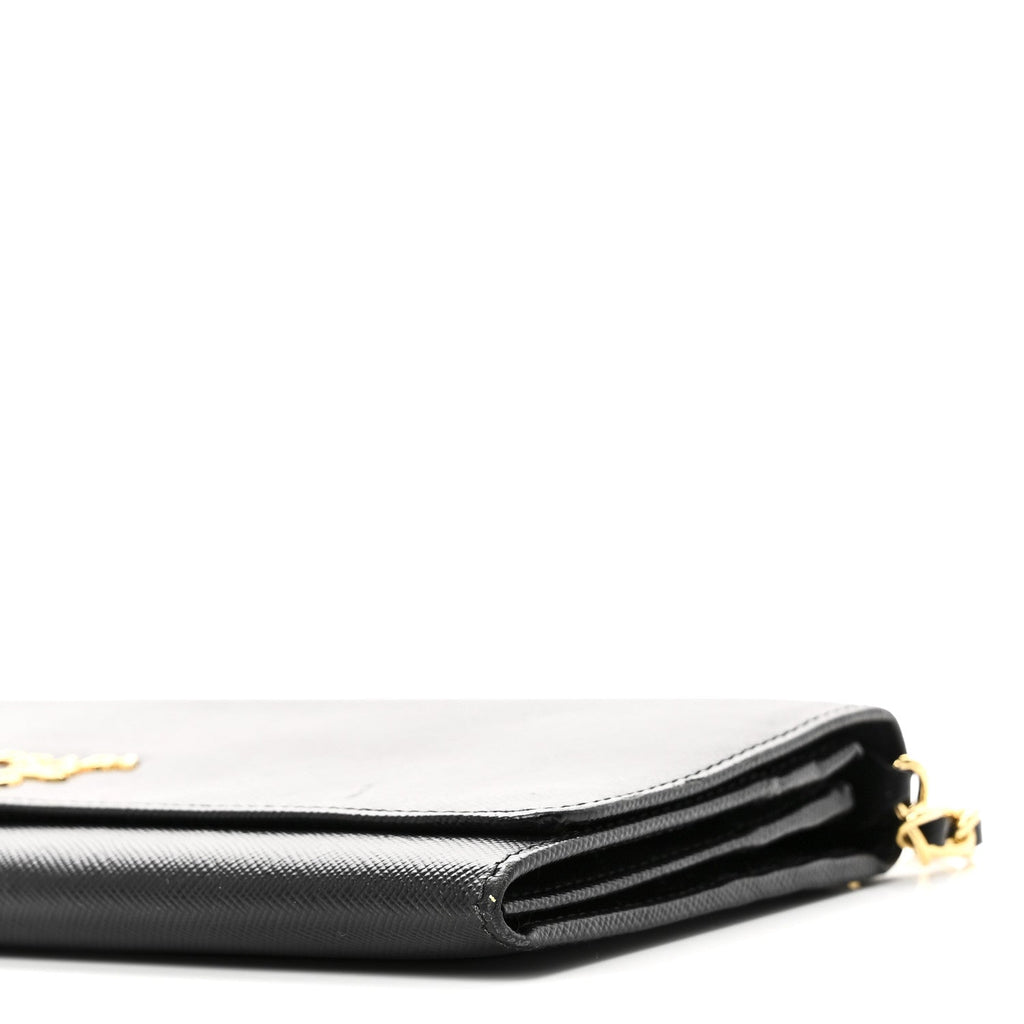 Prada Saffiano Metal Oro Chain Wallet Black