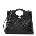 Chanel Shiny Crumpled Calfskin Quilted Mini 31 Shopping Bag Black