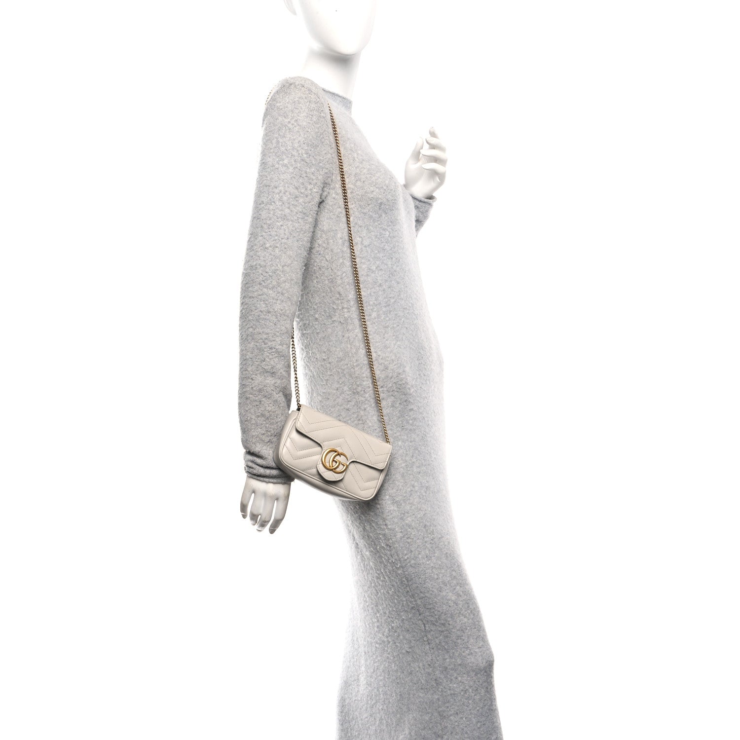 Gucci Calfskin Matelasse Super Mini GG Marmont Shoulder Bag Grey