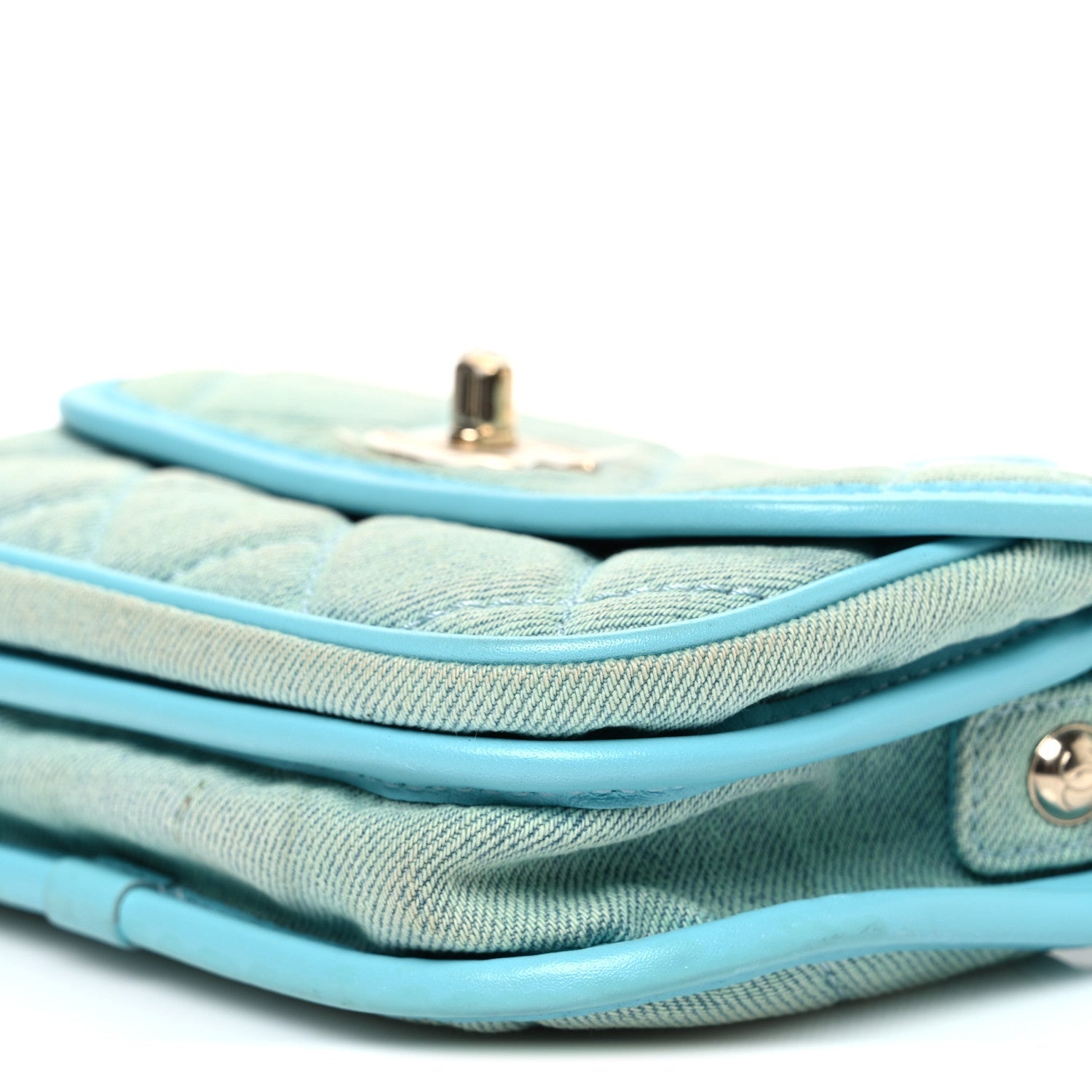 Chanel Denim Quilted Small Messenger Flap Neon Blue