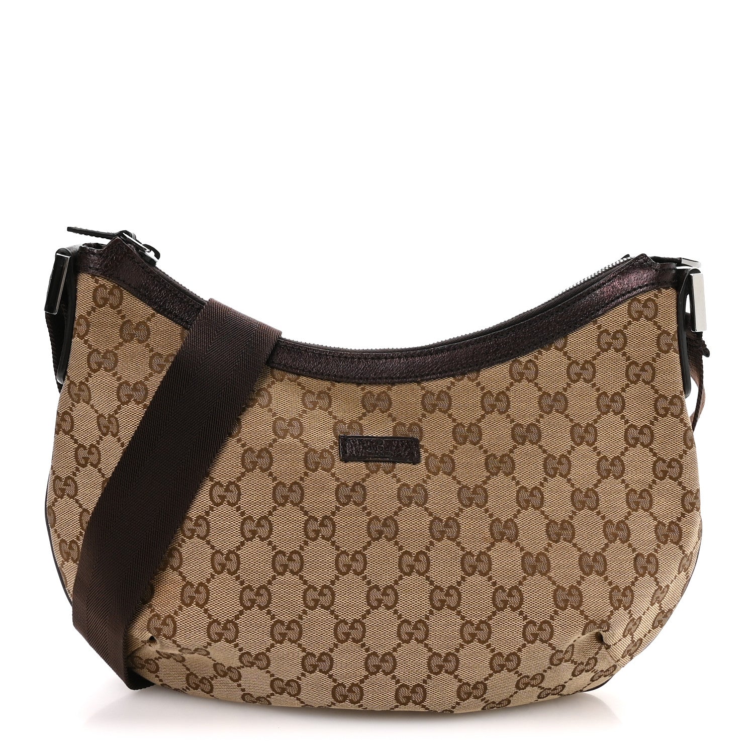 Gucci Monogram Medium Half Moon Hobo Dark Brown