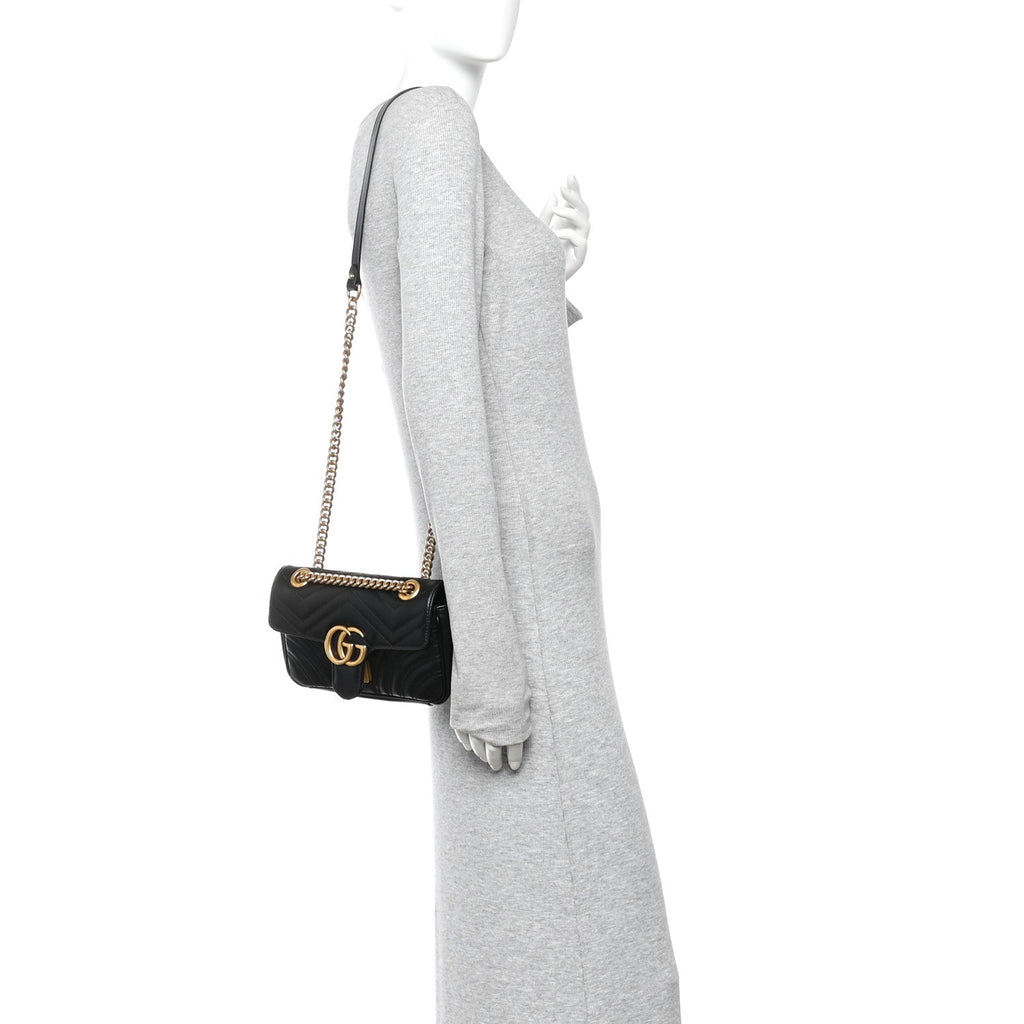 Gucci Calfskin Matelasse Mini GG Marmont Shoulder Bag Black