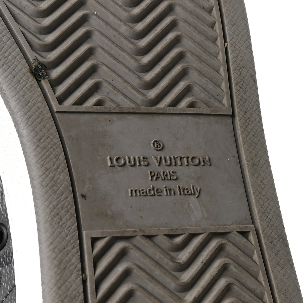 Louis Vuitton Calfskin Monogram Eclipse Mens Rivoli High Top Sneakers 10 Black Grey