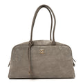 Chanel Suede Calfskin Quilted Large Perfect Bowling Bag Grey