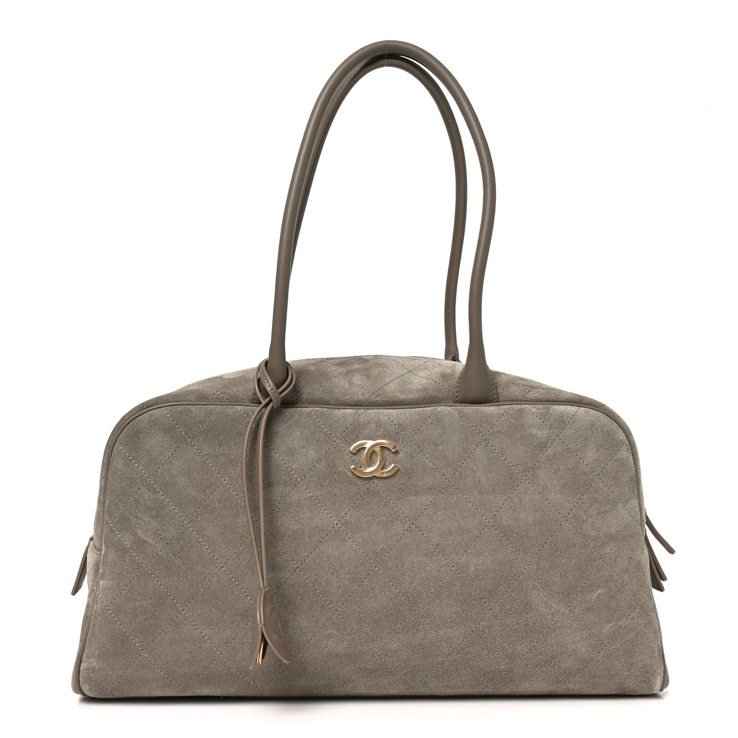 Chanel Suede Calfskin Quilted Large Perfect Bowling Bag Grey