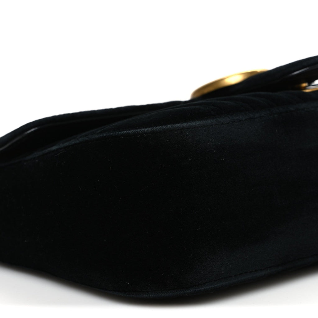 Gucci Velvet Matelasse Small GG Marmont Shoulder Bag Black