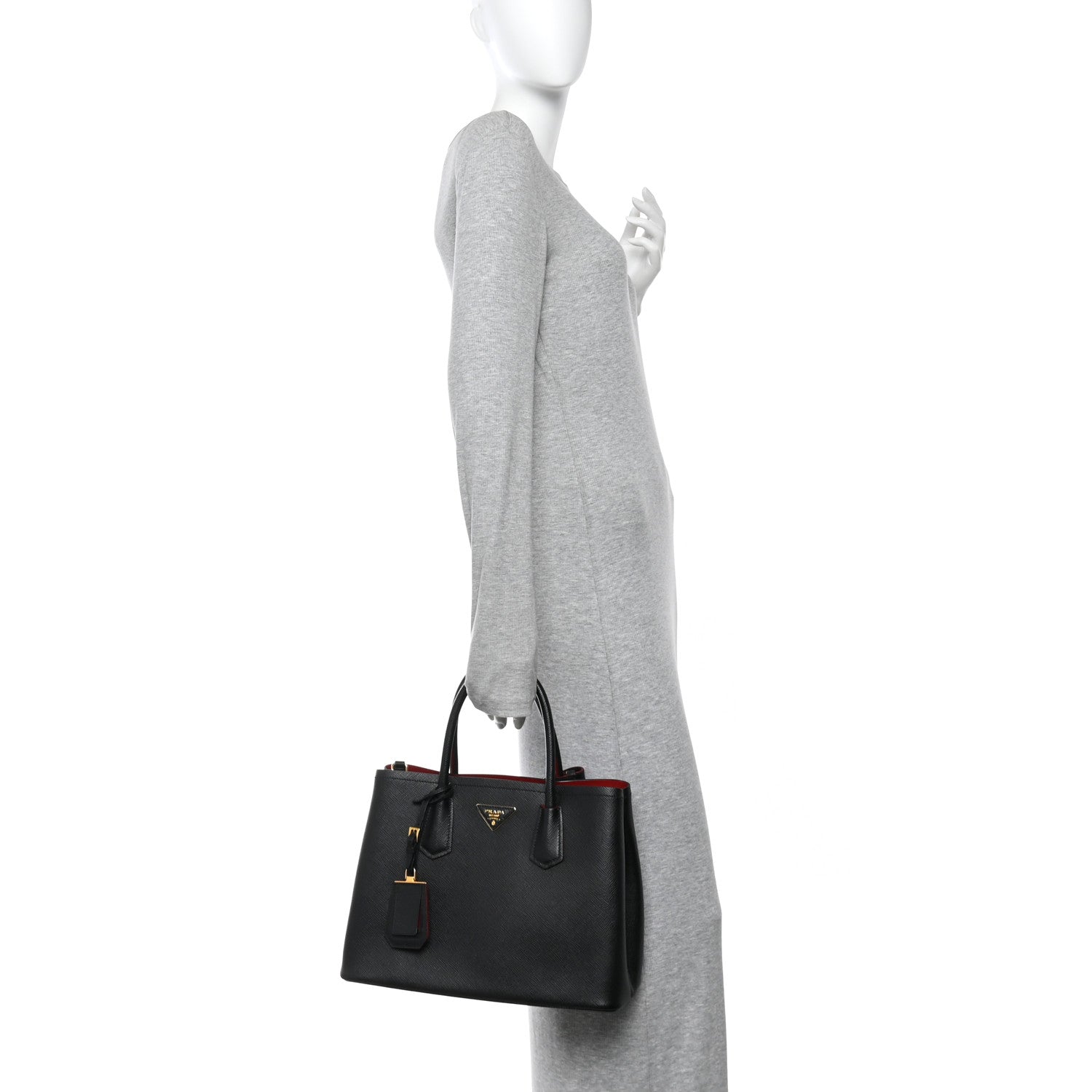 Prada Saffiano Cuir Medium Double Bag Black Fuoco
