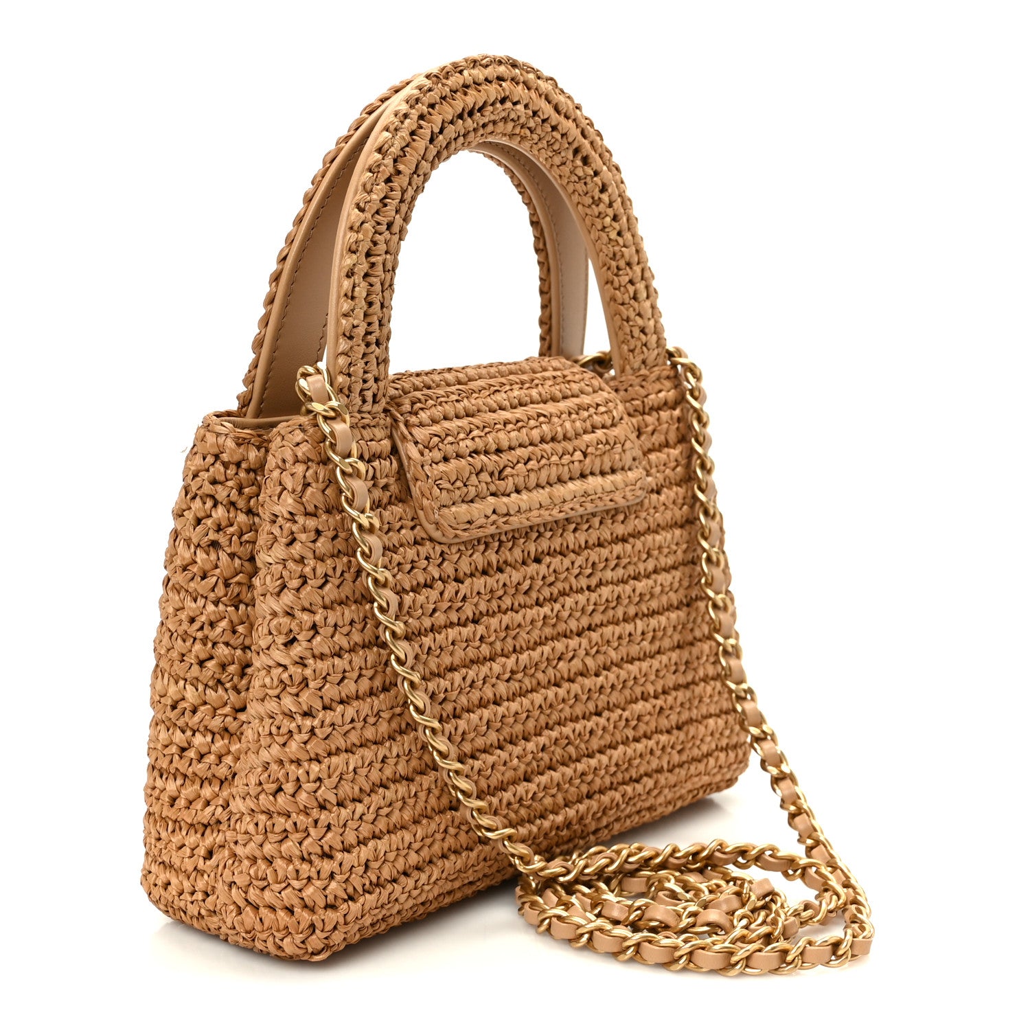 Chanel Braided Raffia Nano Kelly Flap Bag Dark Beige