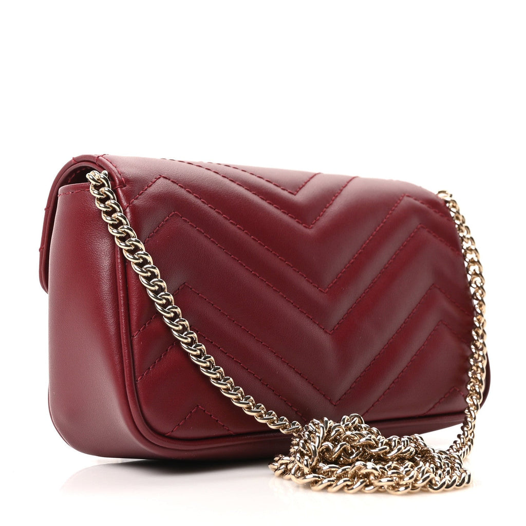 Gucci Calfskin Matelasse Super Mini GG Marmont Shoulder Bag Rosso Ancora