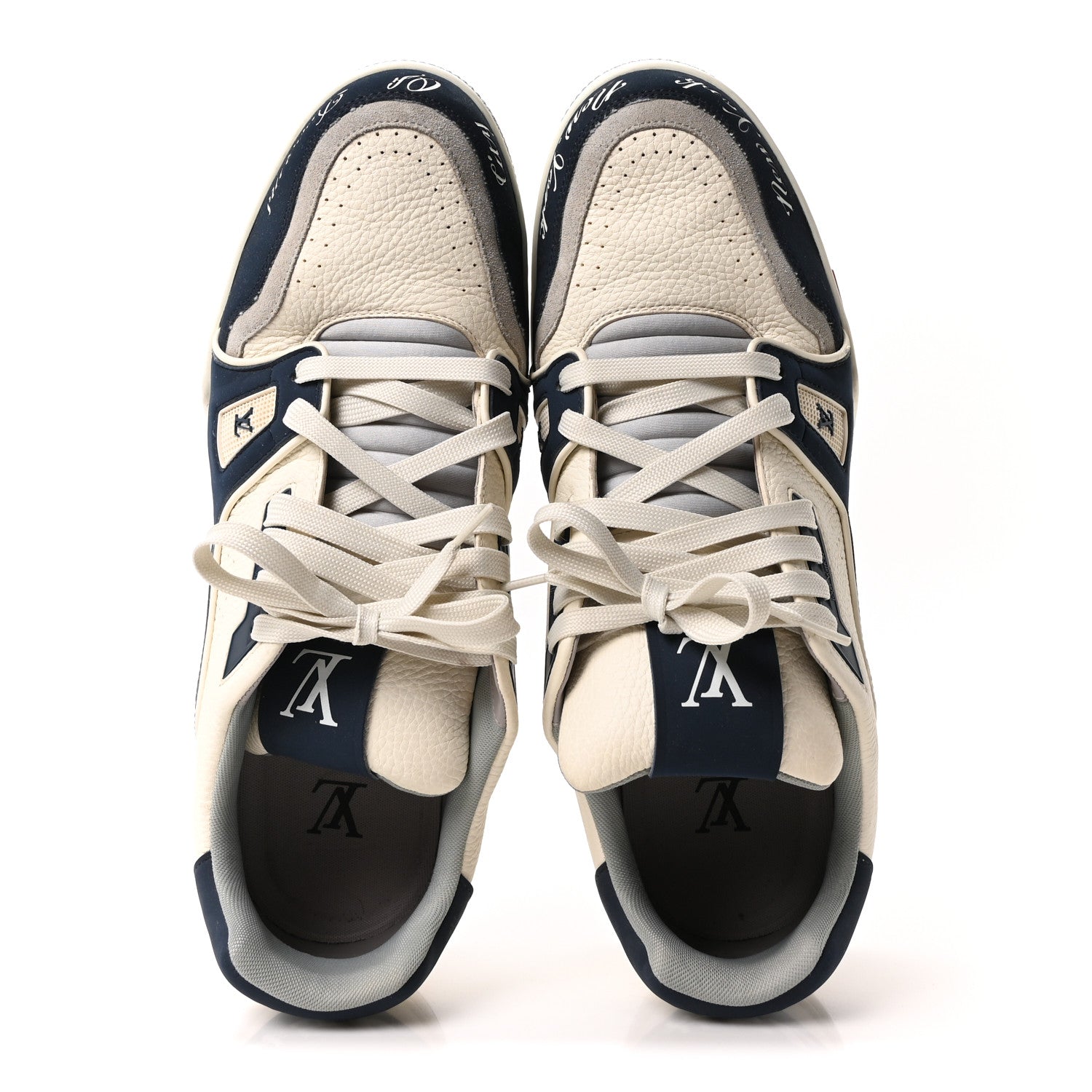 Louis Vuitton Calfskin Mens New York City of Dreams LV Trainer Maxi Sneakers 11 White Navy