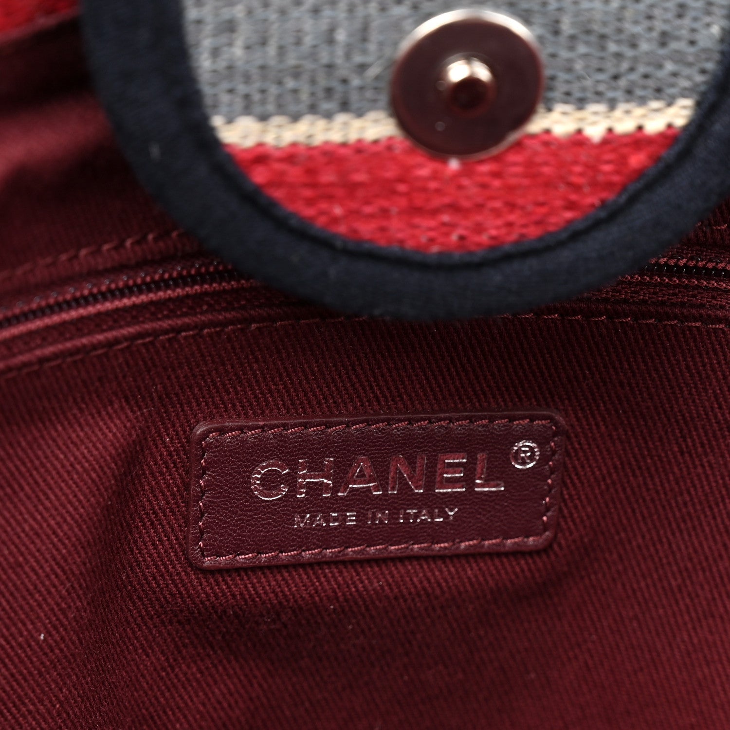 Chanel Striped Canvas Medium Deauville Tote Beige