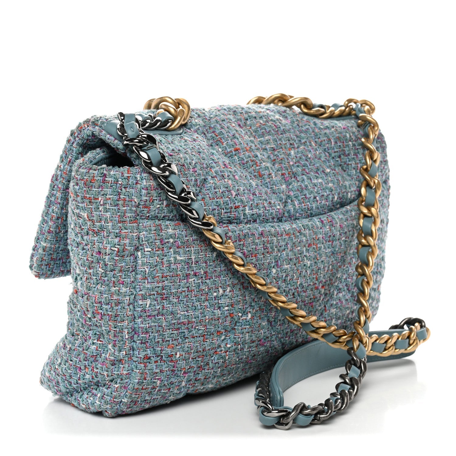 Chanel Tweed Quilted Large Chanel 19 Flap Blue Multicolor