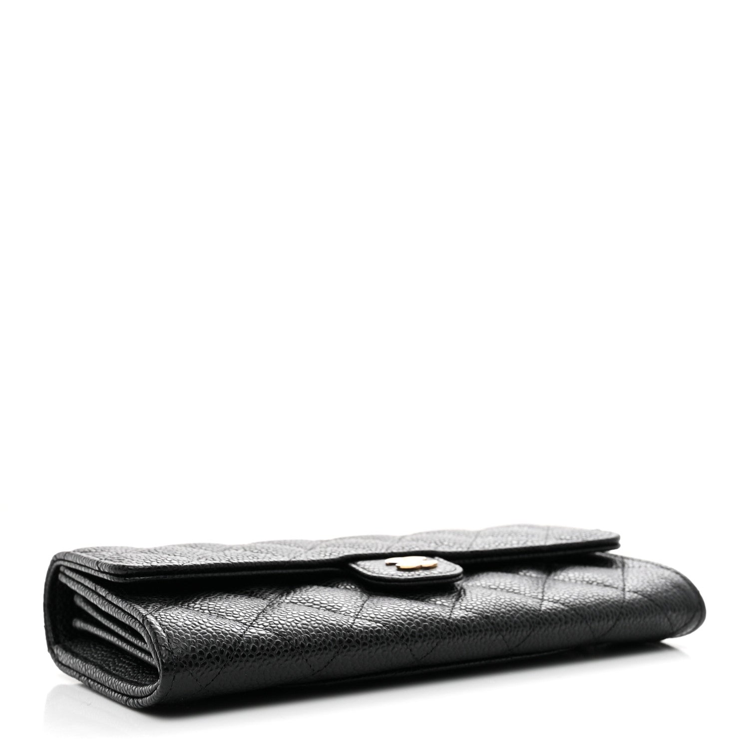 Caviar Quilted Large Gusset Flap Wallet Black