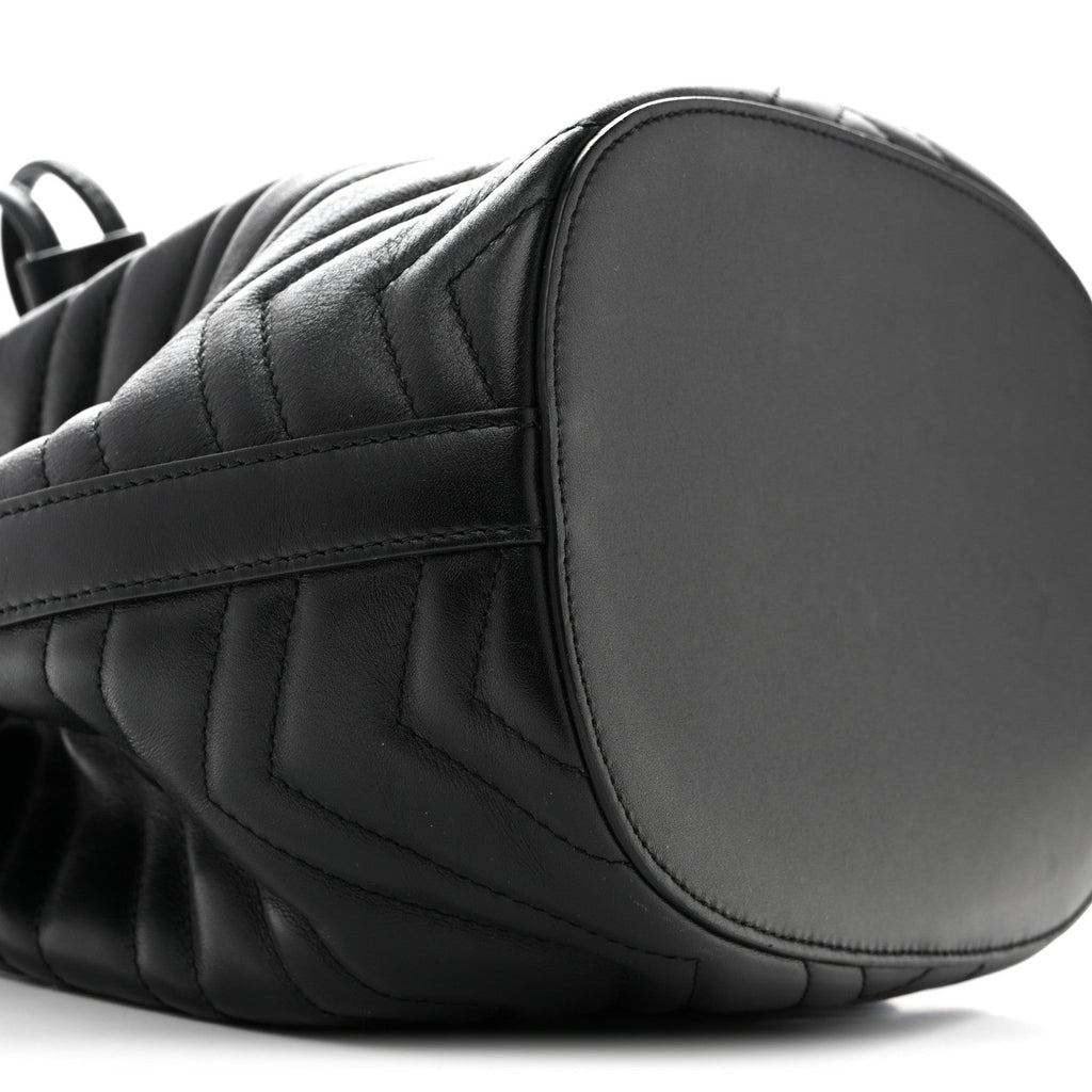 Gucci Calfskin Matelasse Sylvie Web GG Marmont Bucket Bag Black